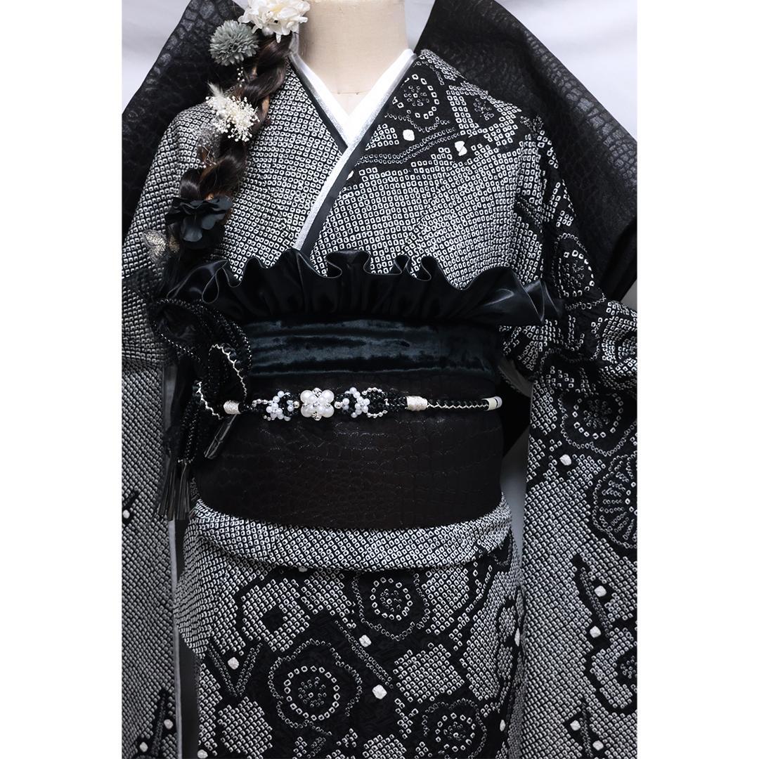 【極美品！】新古品◆ 振袖6点セット ◆総絞り丈160cmフルセット黒44Sb