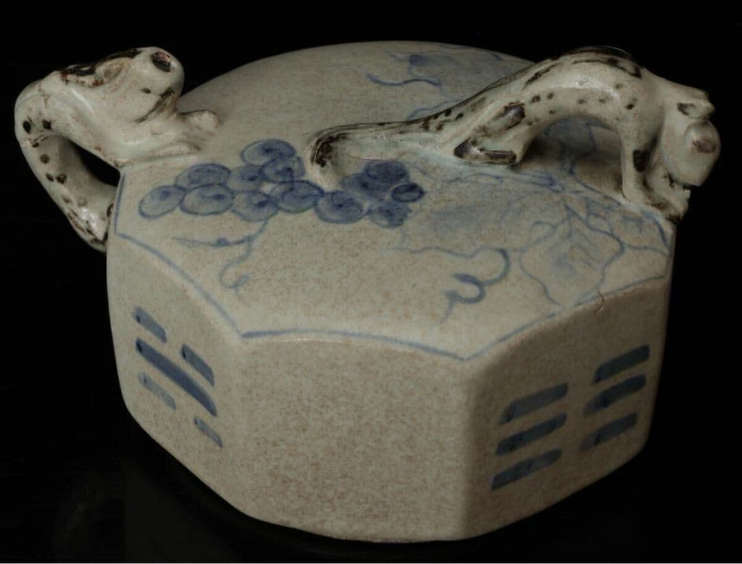 葡萄 八角形 李朝染付 水滴 陶器 葡萄図 陶器 古染付 骨董品 時代品 美術品