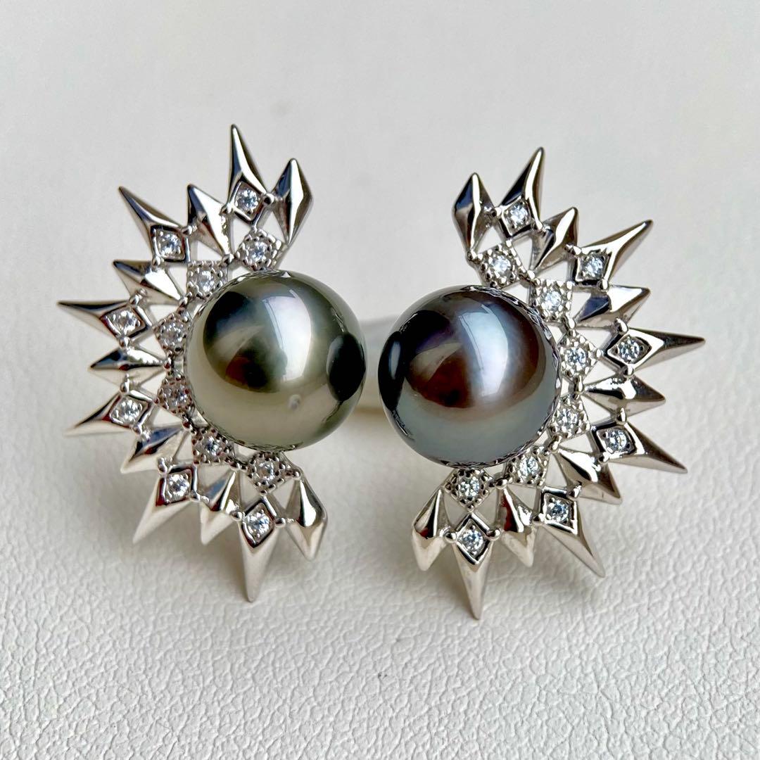 本真珠南洋黒蝶真珠グリーンブルー8.9㍉s925ピアスBL935