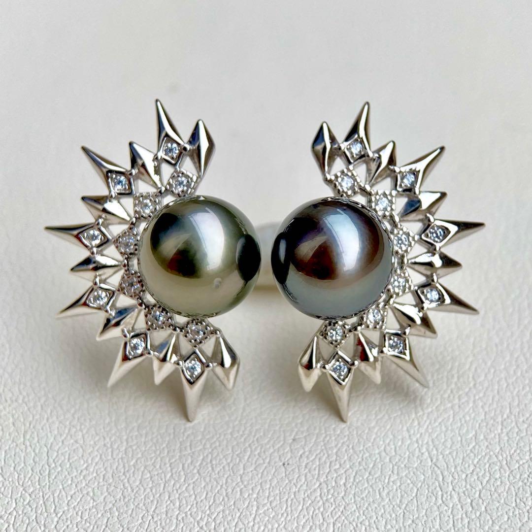 本真珠南洋黒蝶真珠グリーンブルー8.9㍉s925ピアスBL935