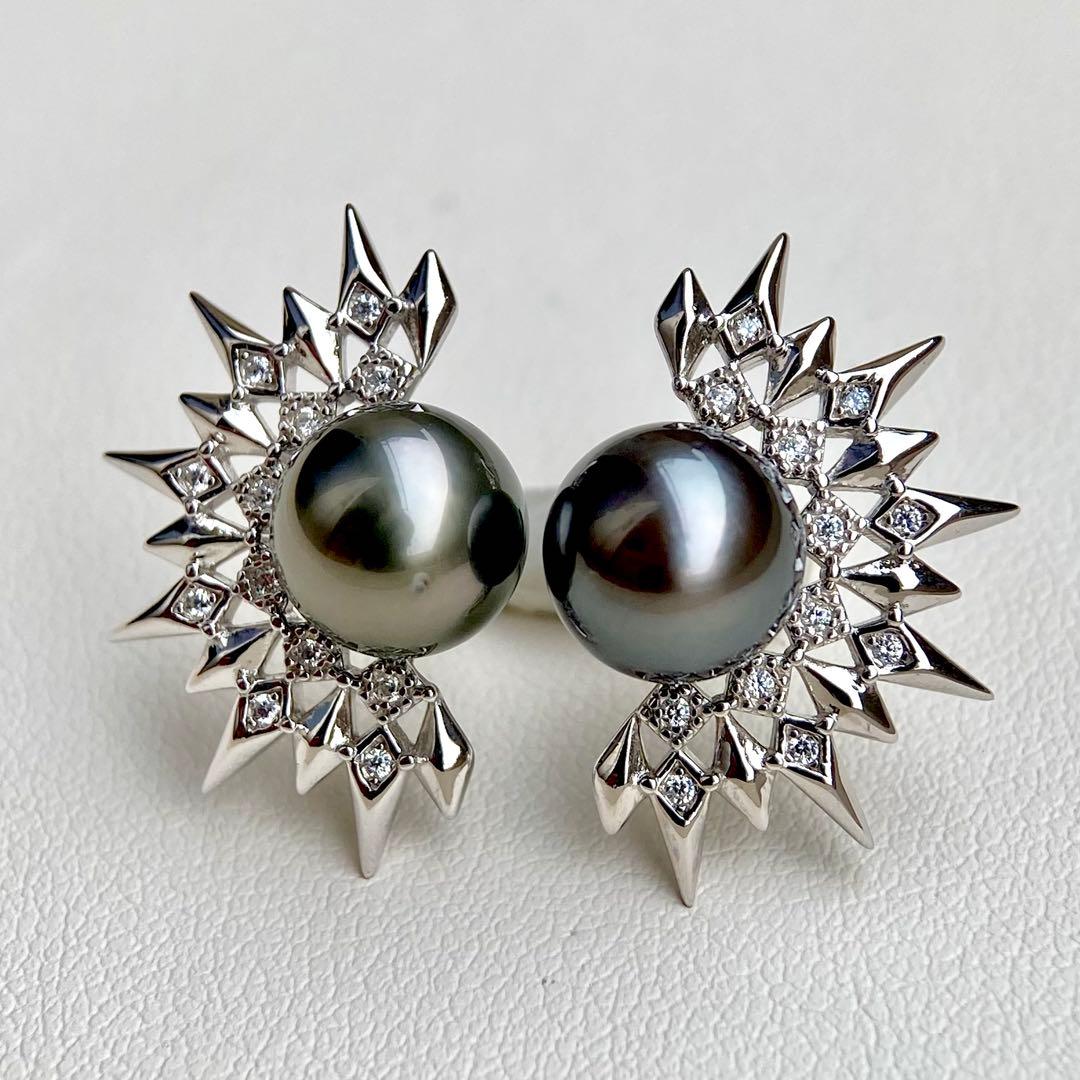 本真珠南洋黒蝶真珠グリーンブルー8.9㍉s925ピアスBL935