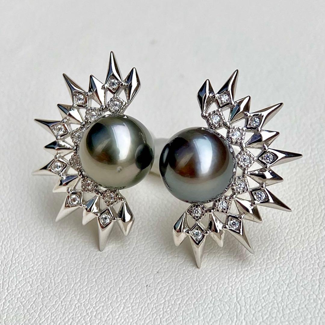 本真珠南洋黒蝶真珠グリーンブルー8.9㍉s925ピアスBL935