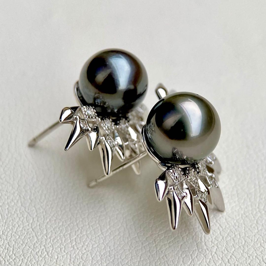 本真珠南洋黒蝶真珠グリーンブルー8.9㍉s925ピアスBL935