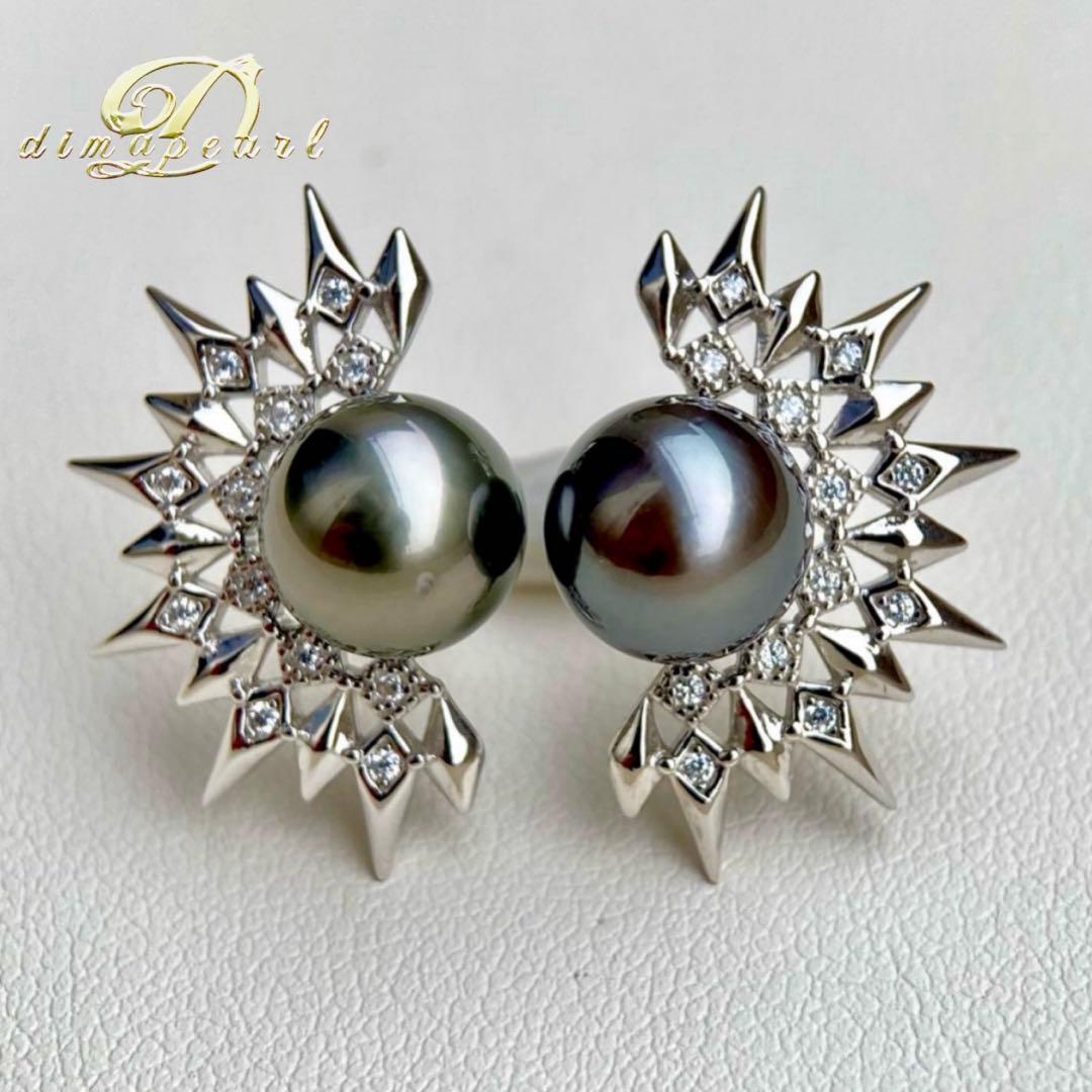 本真珠南洋黒蝶真珠グリーンブルー8.9㍉s925ピアスBL935