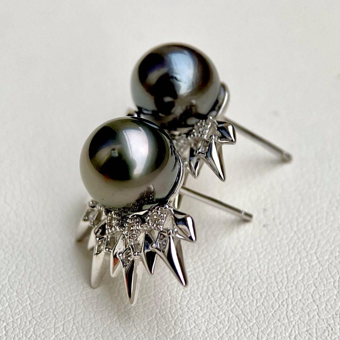 本真珠南洋黒蝶真珠グリーンブルー8.9㍉s925ピアスBL935