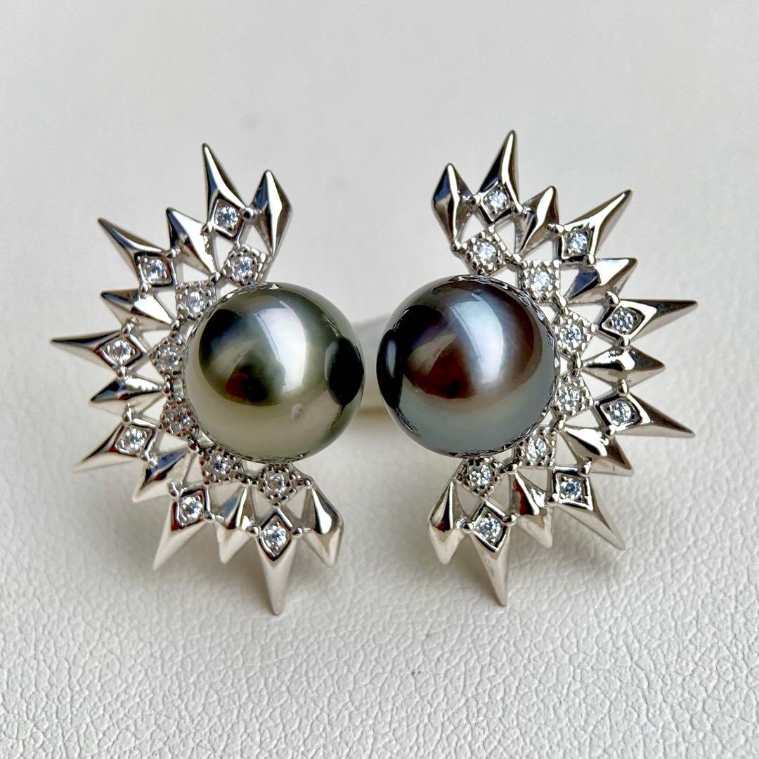 本真珠南洋黒蝶真珠グリーンブルー8.9㍉s925ピアスBL935