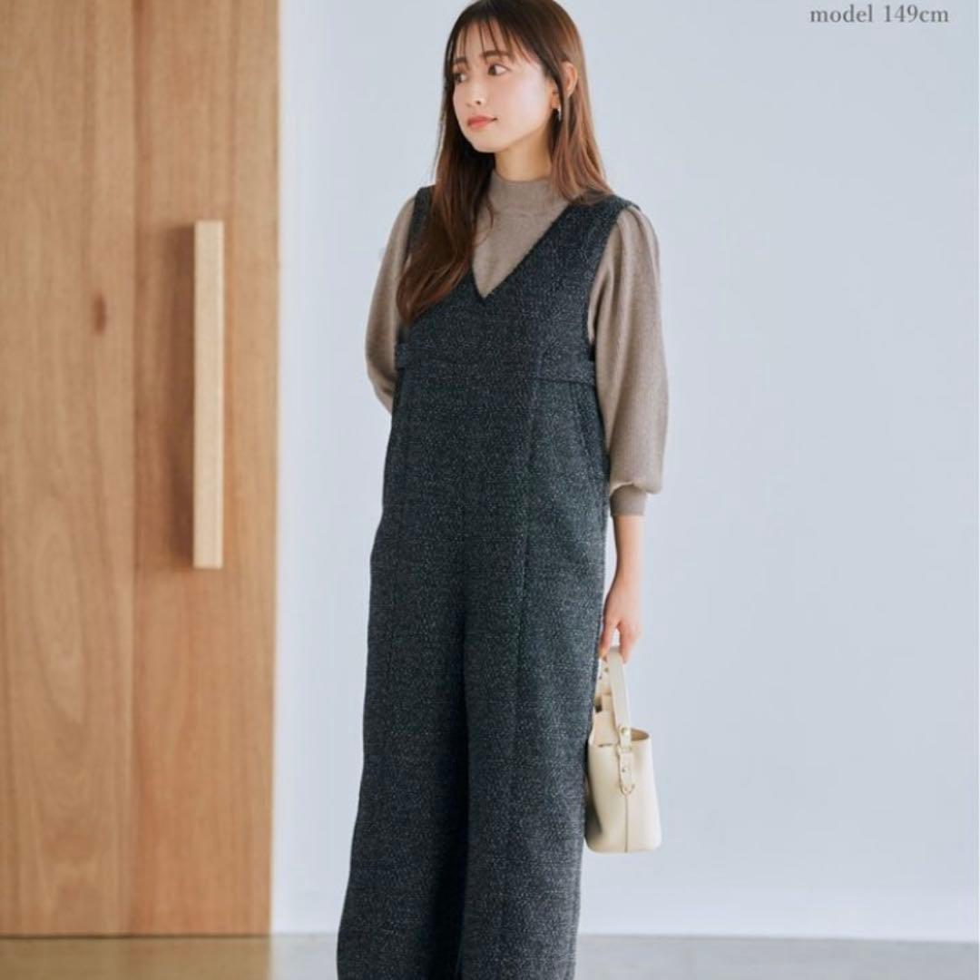 【新品、タグ付き】COHINA サイドベルトツイードオールインワン