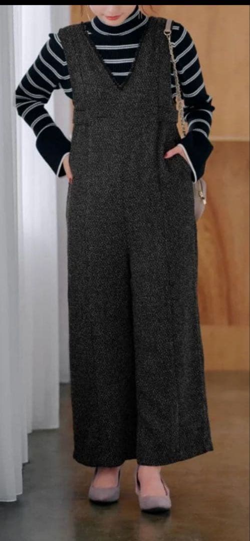 【新品、タグ付き】COHINA サイドベルトツイードオールインワン