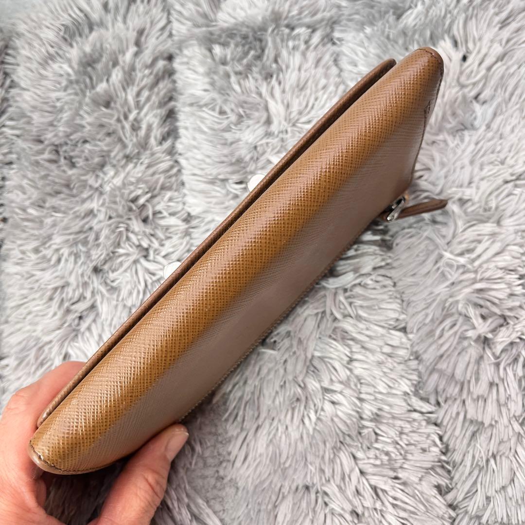 美品✨PRADA サフィアーノ　シルバー金具ロゴ　長財布　コーヒーブラウン