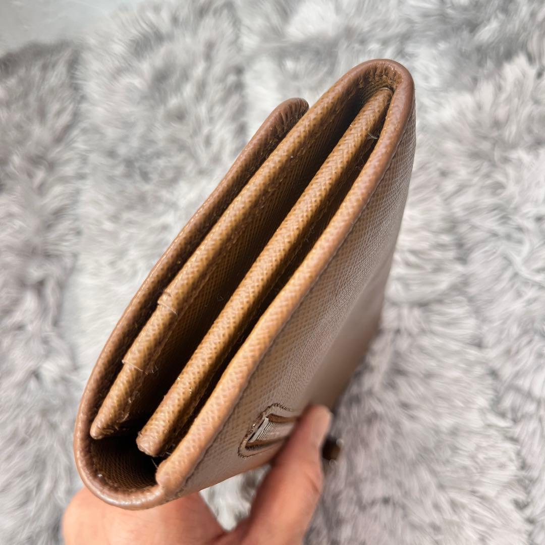 美品✨PRADA サフィアーノ　シルバー金具ロゴ　長財布　コーヒーブラウン