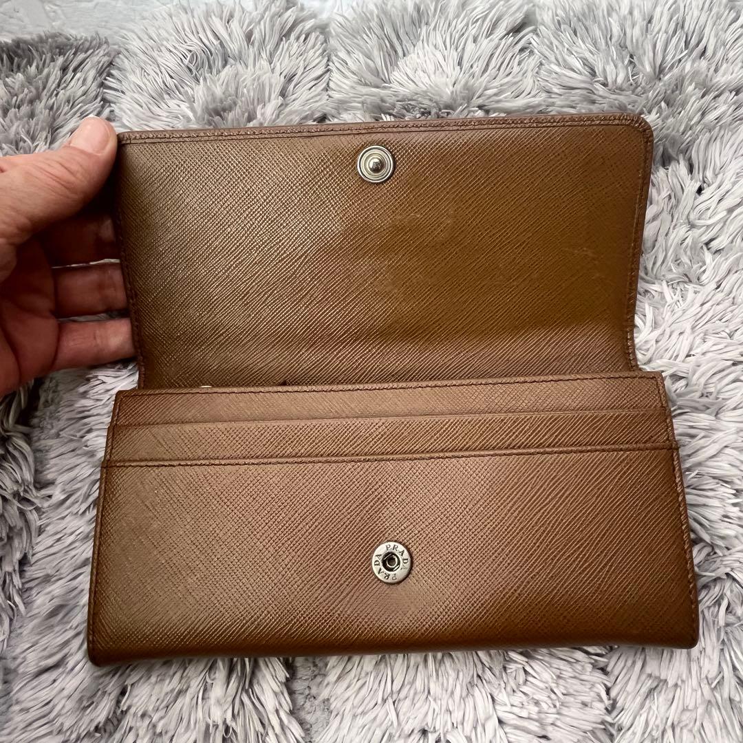 美品✨PRADA サフィアーノ　シルバー金具ロゴ　長財布　コーヒーブラウン