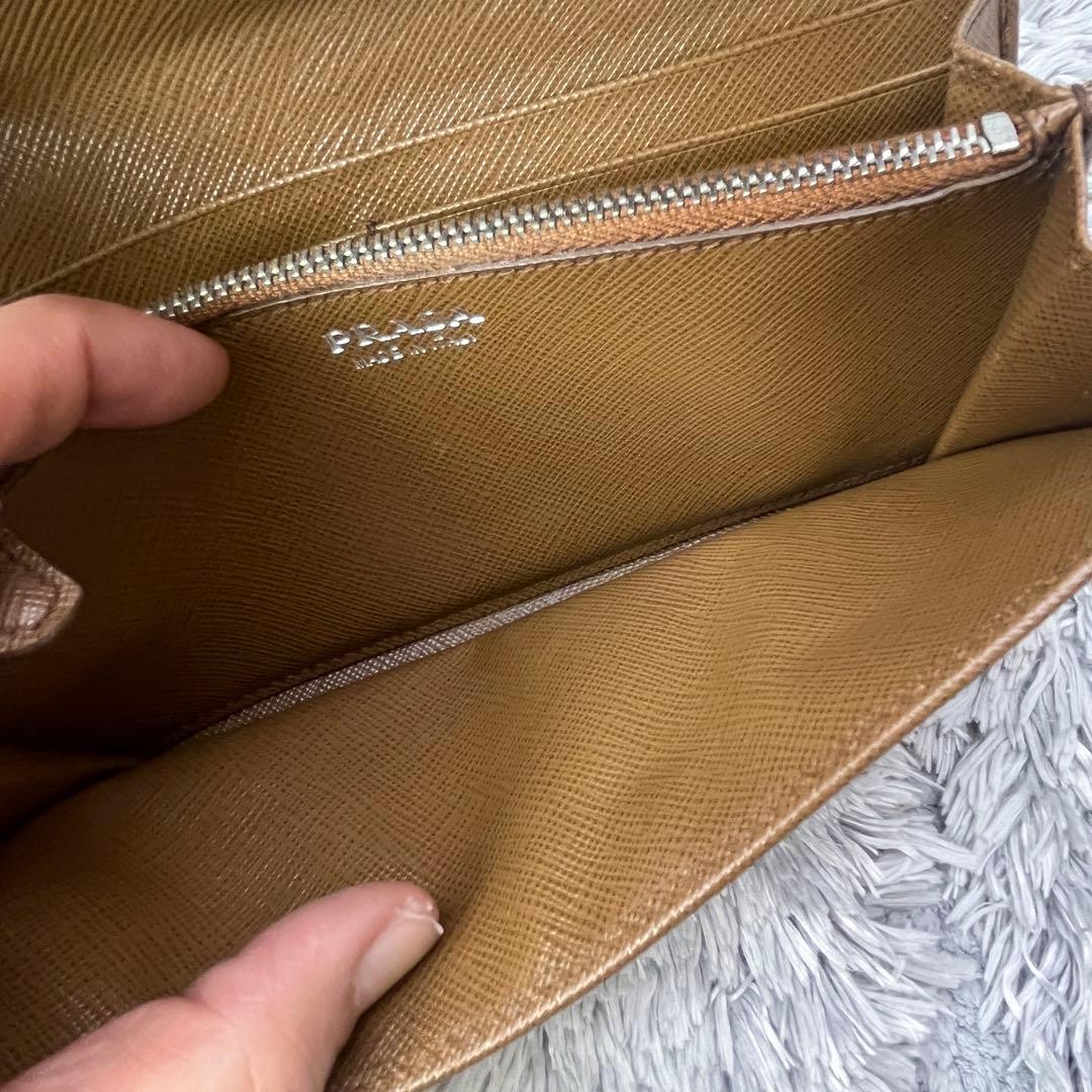 美品✨PRADA サフィアーノ　シルバー金具ロゴ　長財布　コーヒーブラウン