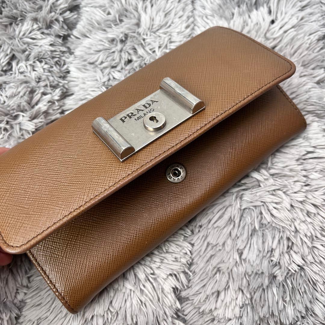 美品✨PRADA サフィアーノ　シルバー金具ロゴ　長財布　コーヒーブラウン