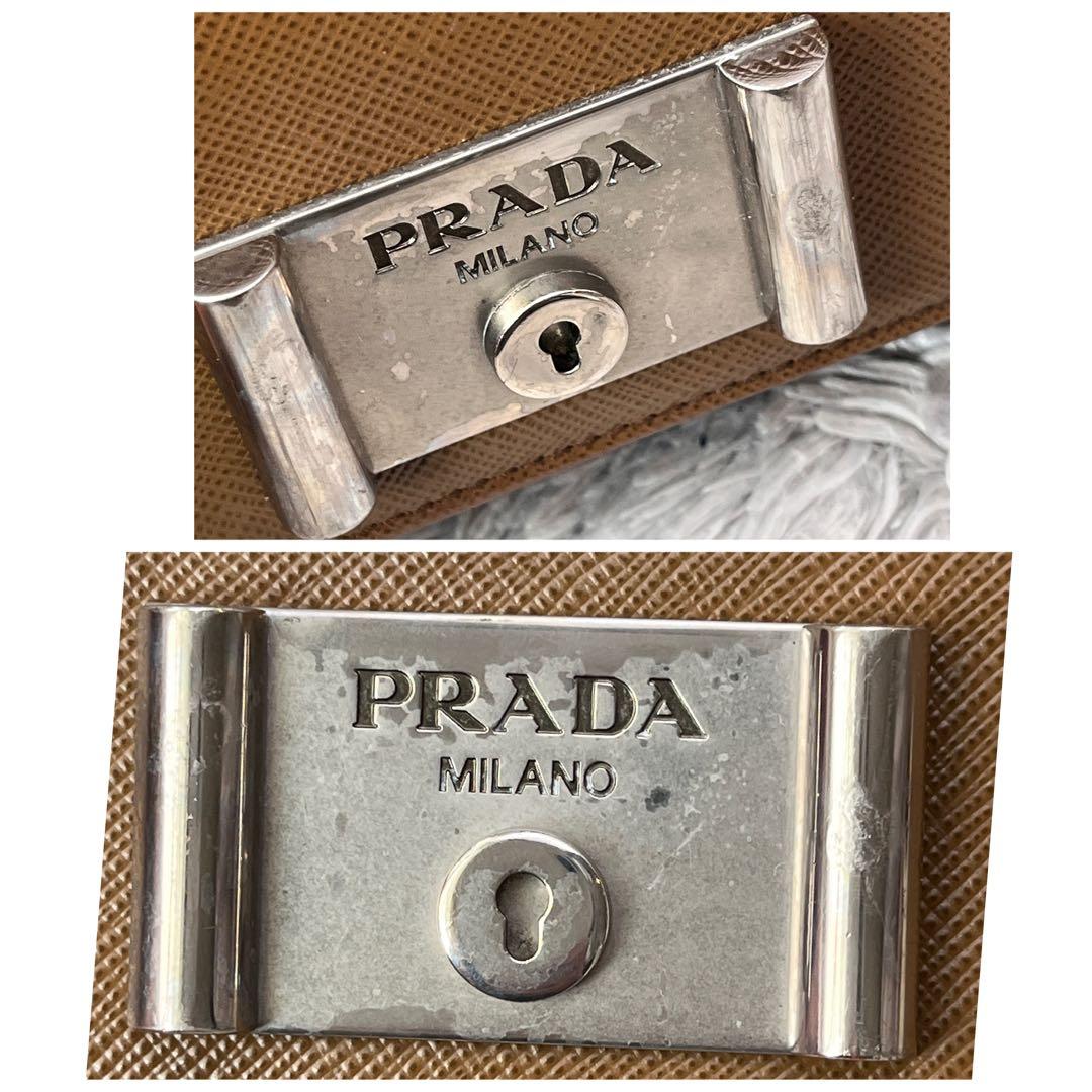 美品✨PRADA サフィアーノ　シルバー金具ロゴ　長財布　コーヒーブラウン