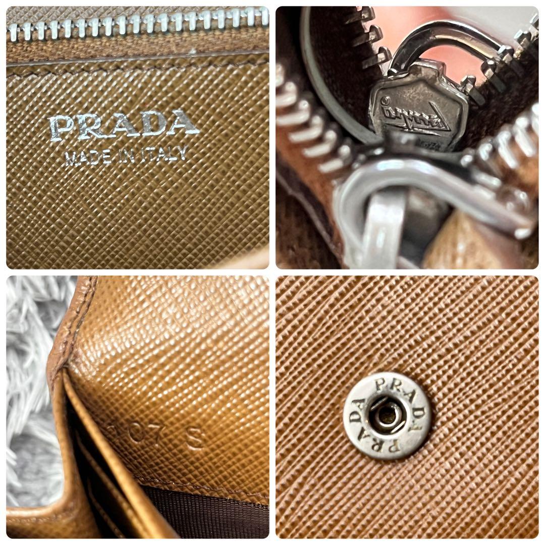 美品✨PRADA サフィアーノ　シルバー金具ロゴ　長財布　コーヒーブラウン