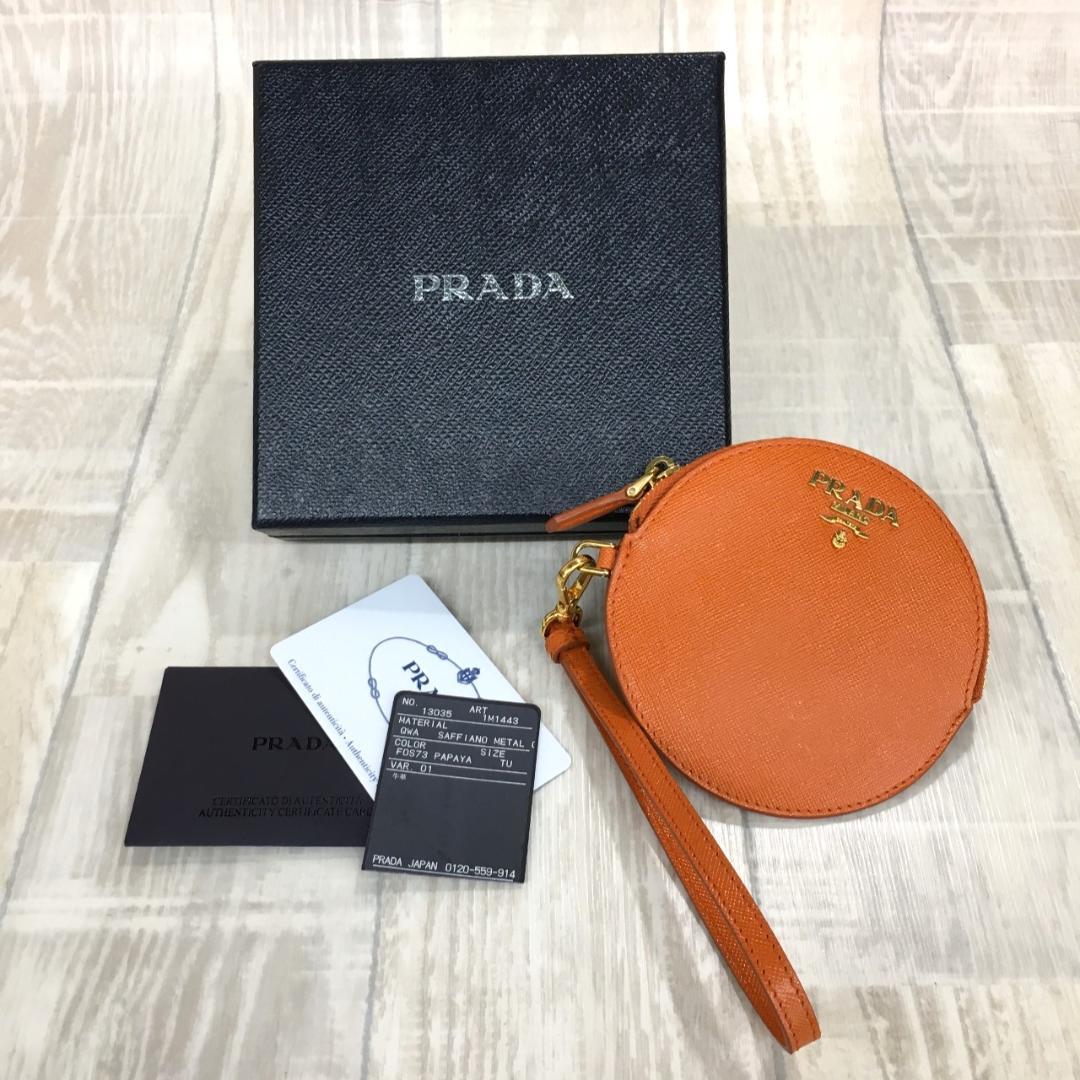 PRADA サフィアーノ ケース●オレンジ ラウンド 丸型 1M1443