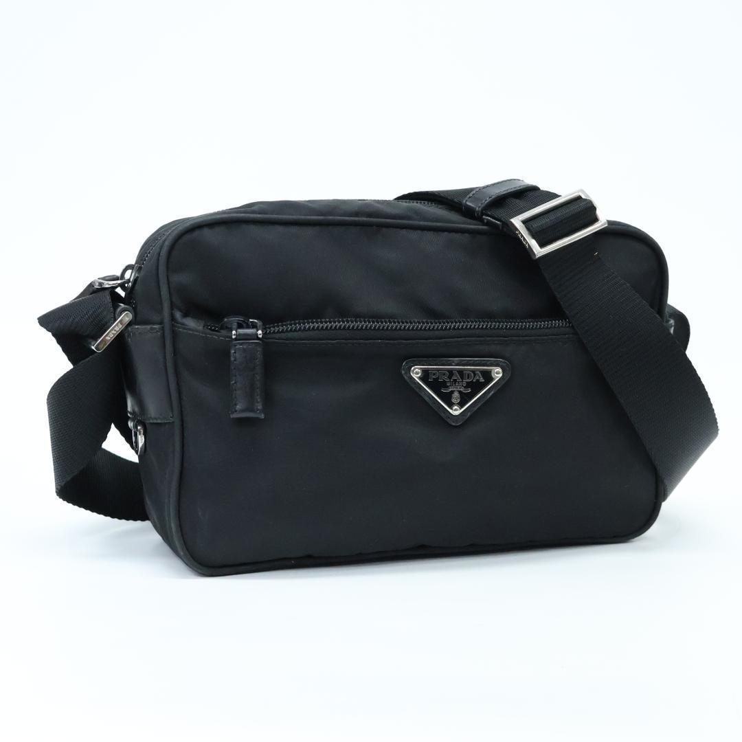 美品 PRADA プラダ ショルダーバッグ カメラバッグ 三角ロゴ ナイロン 黒