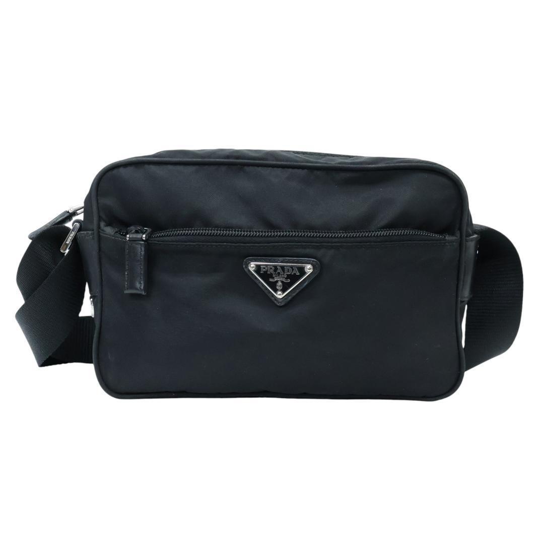 美品 PRADA プラダ ショルダーバッグ カメラバッグ 三角ロゴ ナイロン 黒