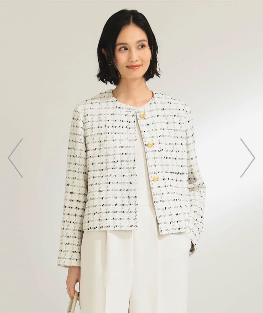 Demi-Luxe BEAMS　ツイードノーカラージャケット