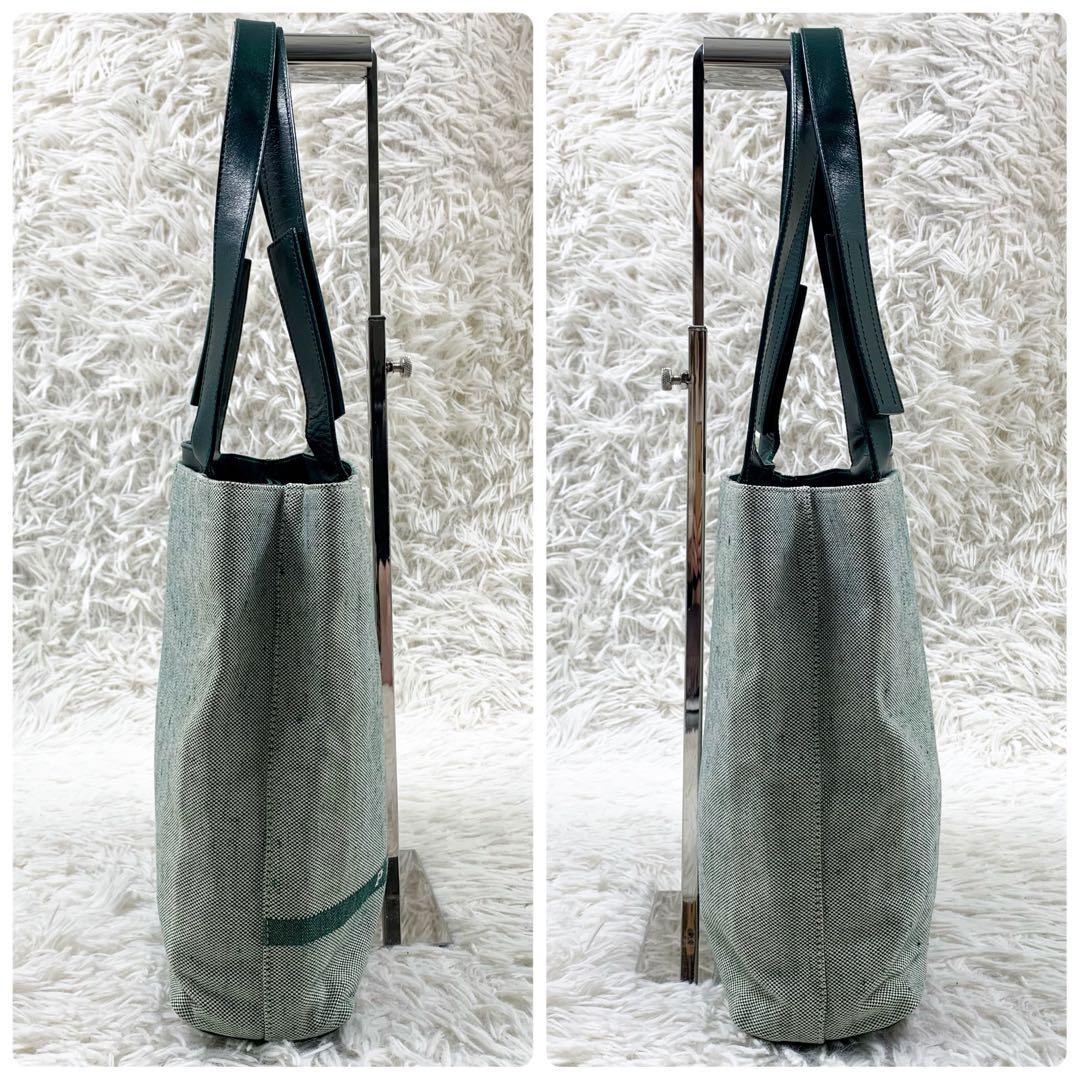 【✨極美品✨】プラダ トートバッグ キャンバス レザー グリーン