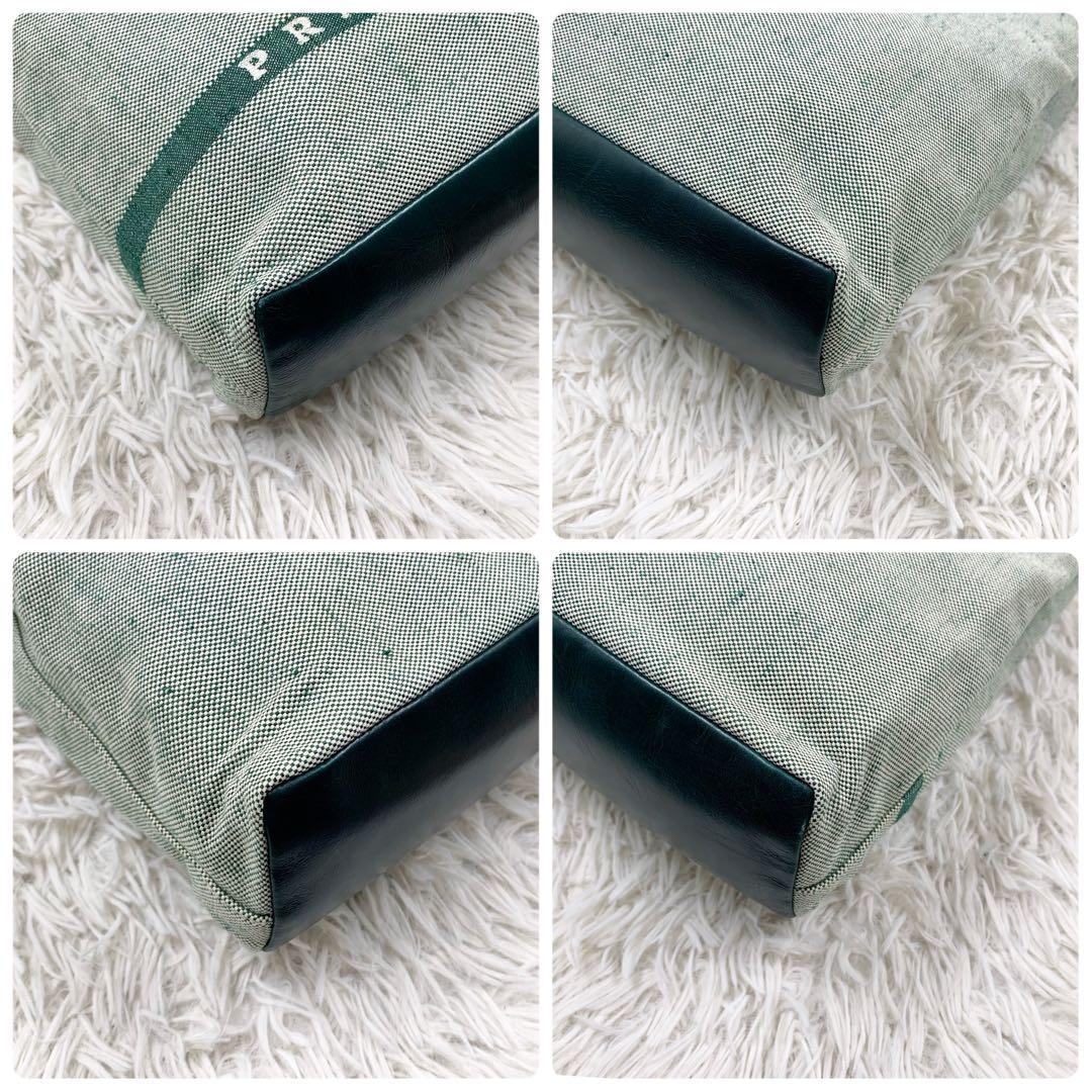 【✨極美品✨】プラダ トートバッグ キャンバス レザー グリーン