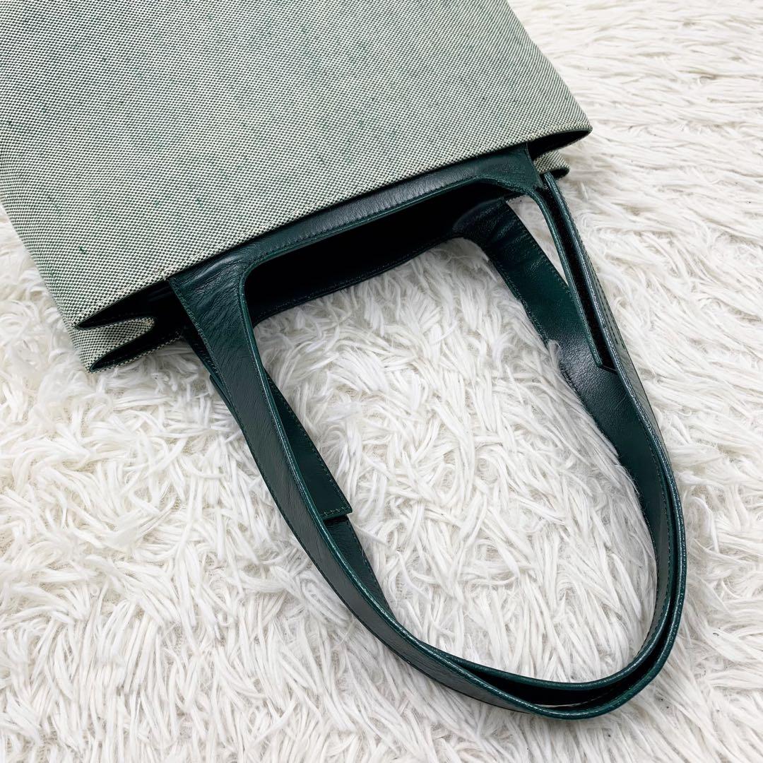 【✨極美品✨】プラダ トートバッグ キャンバス レザー グリーン