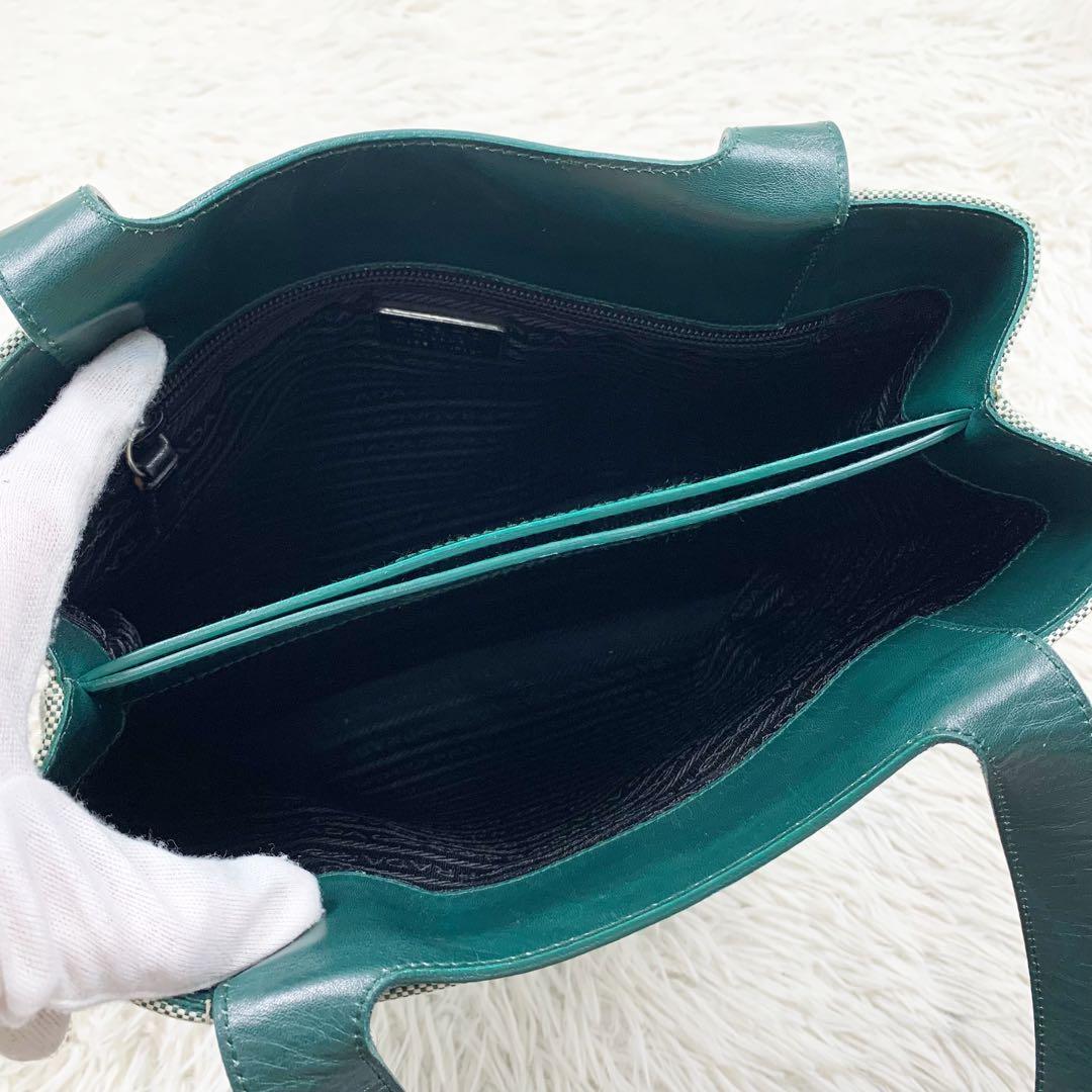 【✨極美品✨】プラダ トートバッグ キャンバス レザー グリーン