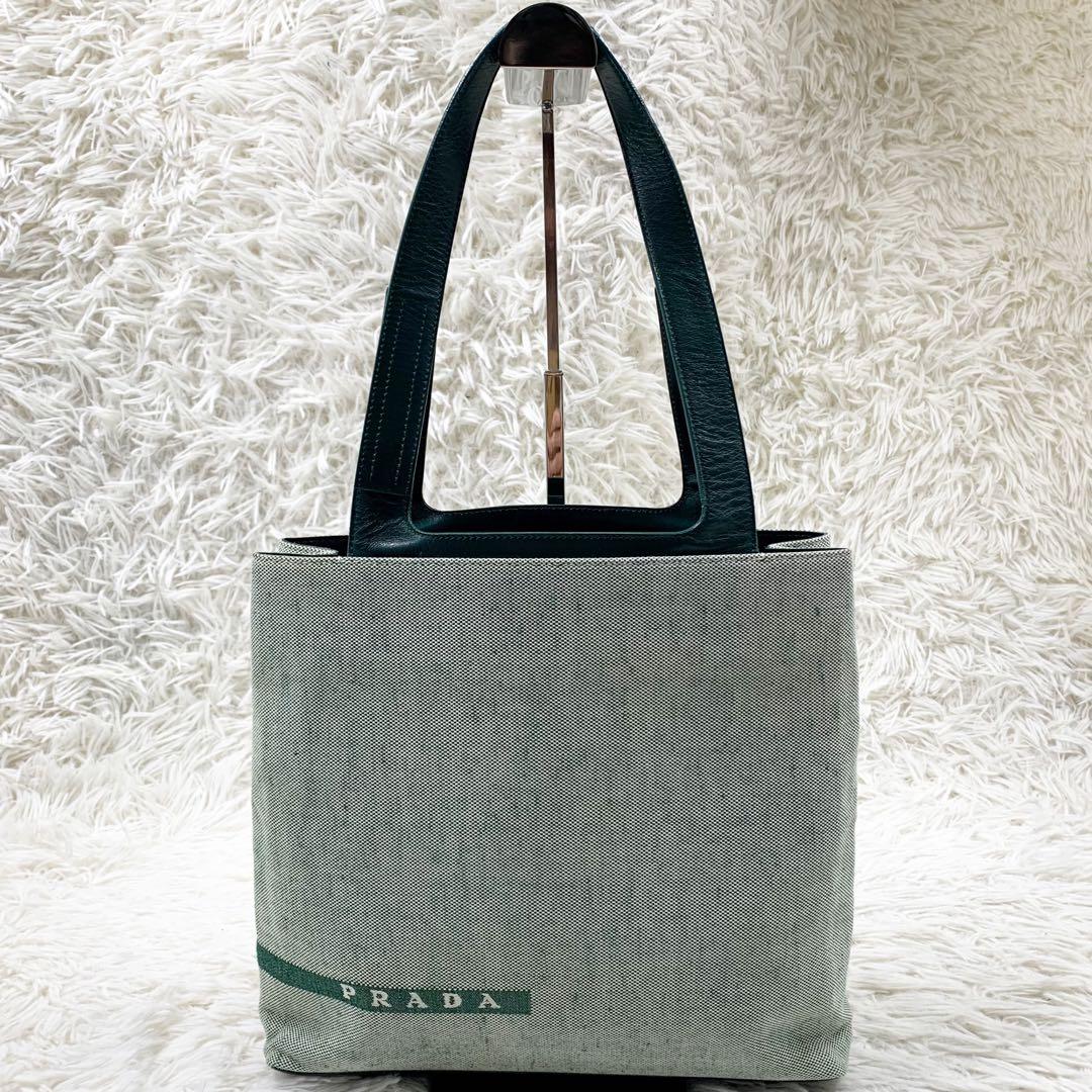 【✨極美品✨】プラダ トートバッグ キャンバス レザー グリーン