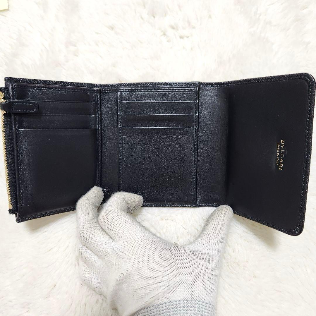 ✨極美品　現行　RFID搭載✨ブルガリ　三つ折り　ロゴクリップ　サークルロゴ　黒