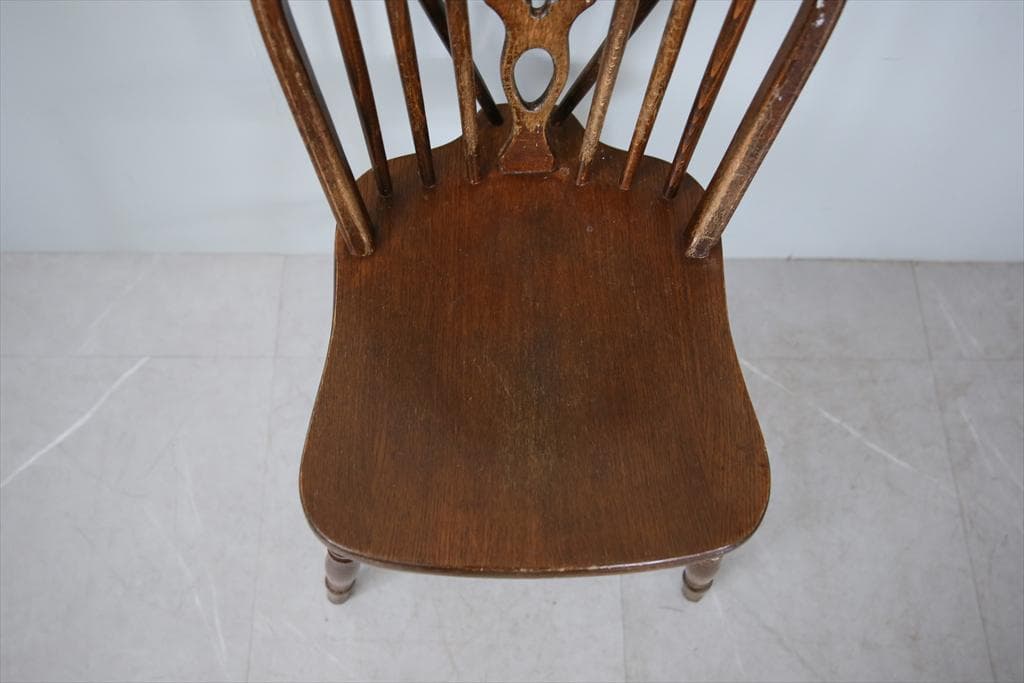英国アンティーク木製ホイールバックチェア/ダイニングイス/椅子(92-37-5)