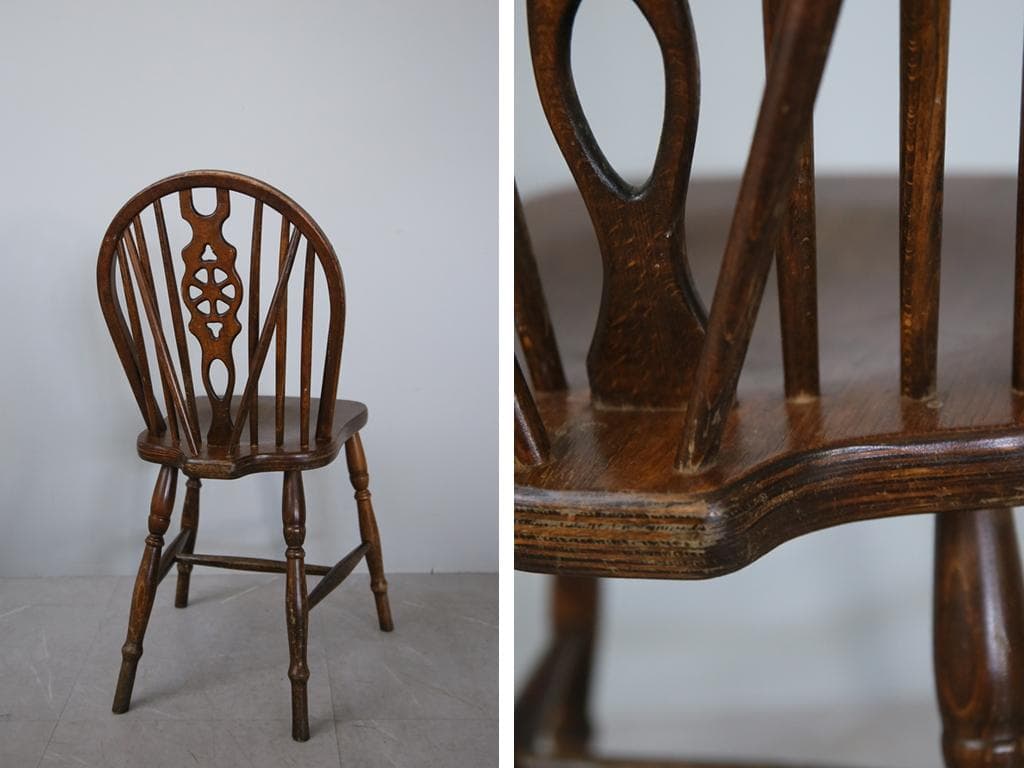 英国アンティーク木製ホイールバックチェア/ダイニングイス/椅子(92-37-5)