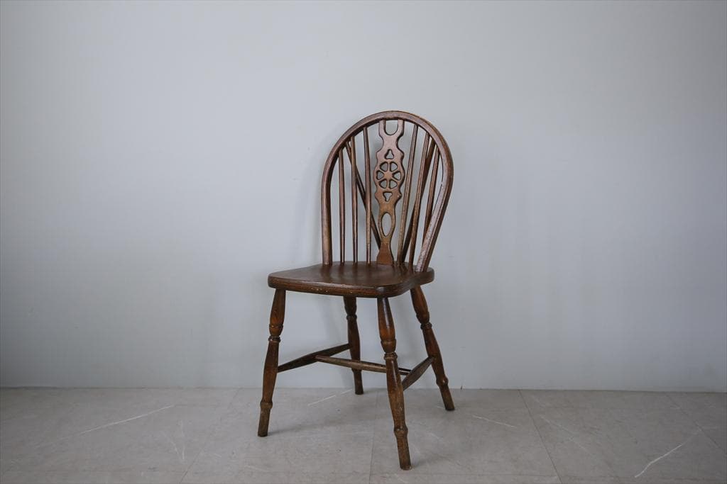 英国アンティーク木製ホイールバックチェア/ダイニングイス/椅子(92-37-5)