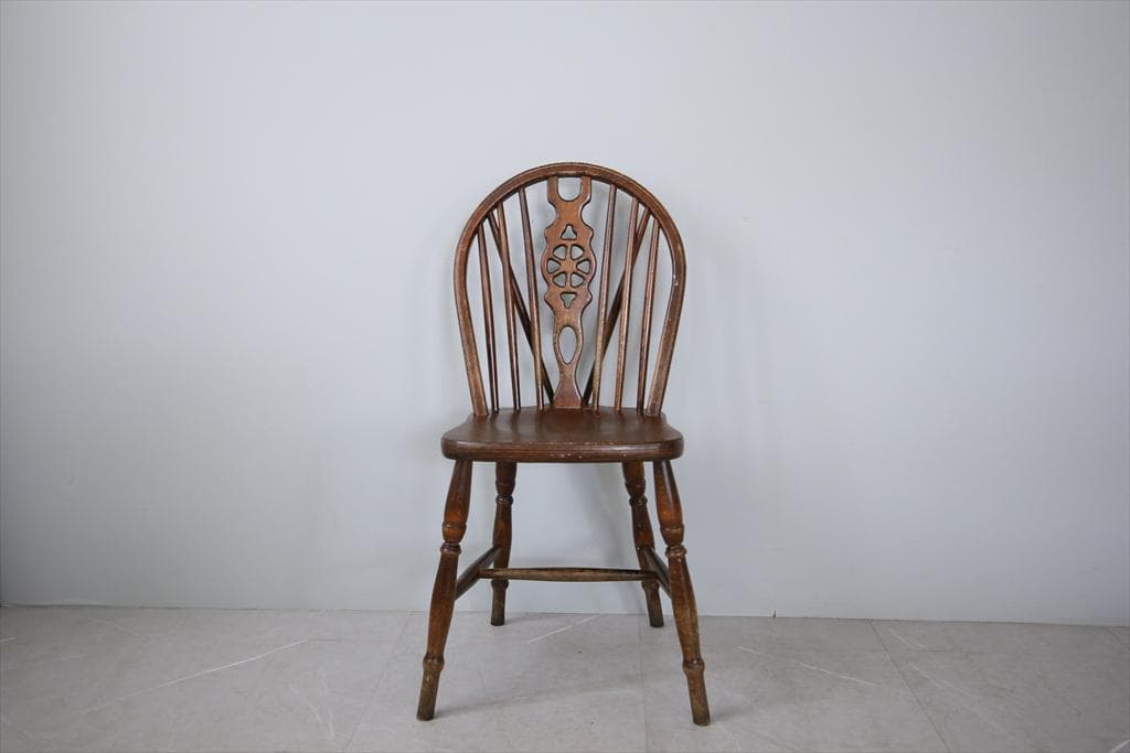 英国アンティーク木製ホイールバックチェア/ダイニングイス/椅子(92-37-5)