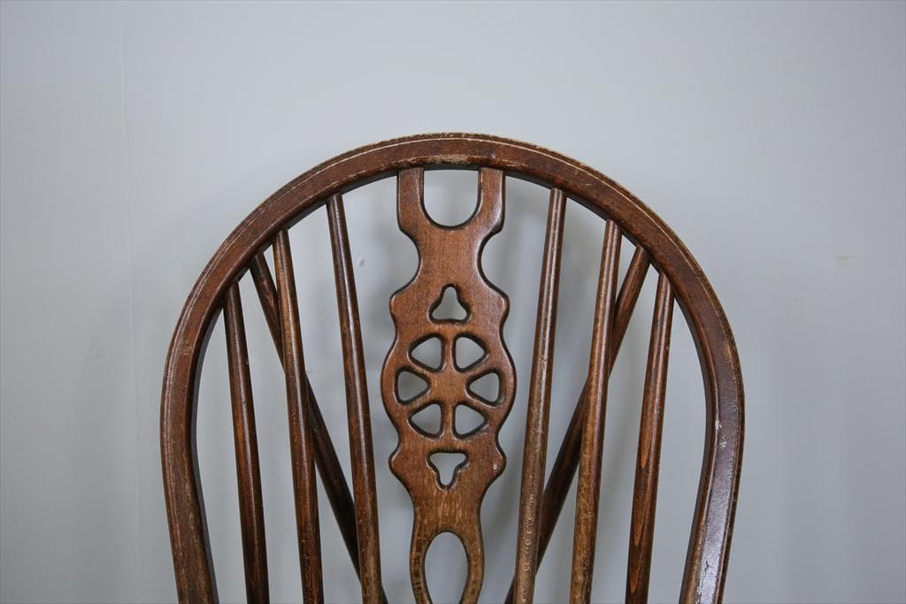 英国アンティーク木製ホイールバックチェア/ダイニングイス/椅子(92-37-5)