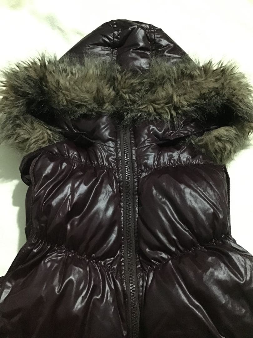 ★old GAP★Y2K 平成 光沢 ファー ダウンベスト ダークパープル