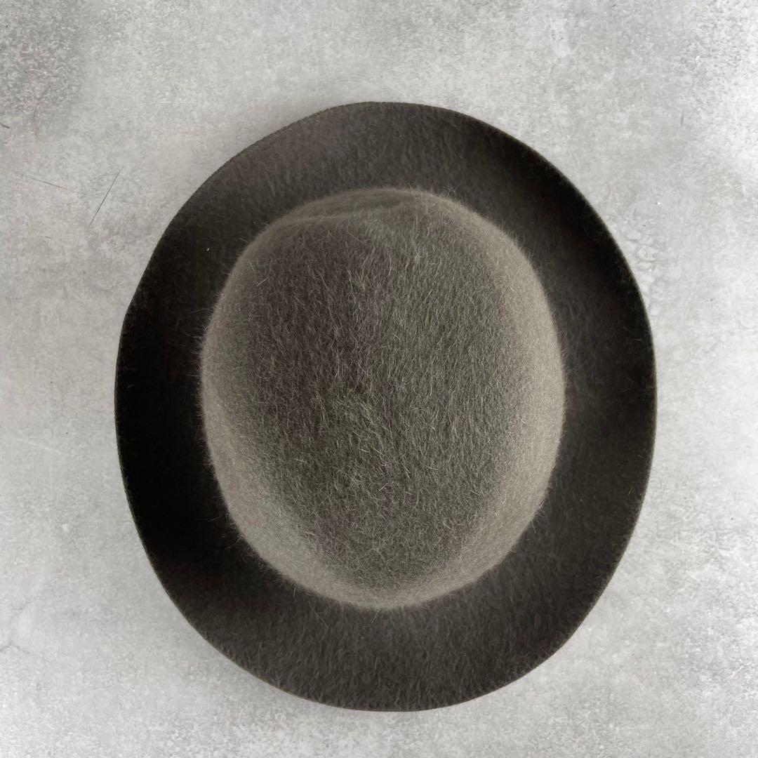 極美品　ボルサリーノ　ラビットウール中折れハット　56　茶　メタルロゴプレート