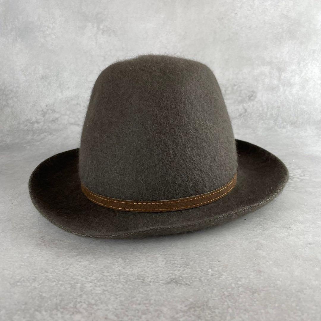 極美品　ボルサリーノ　ラビットウール中折れハット　56　茶　メタルロゴプレート