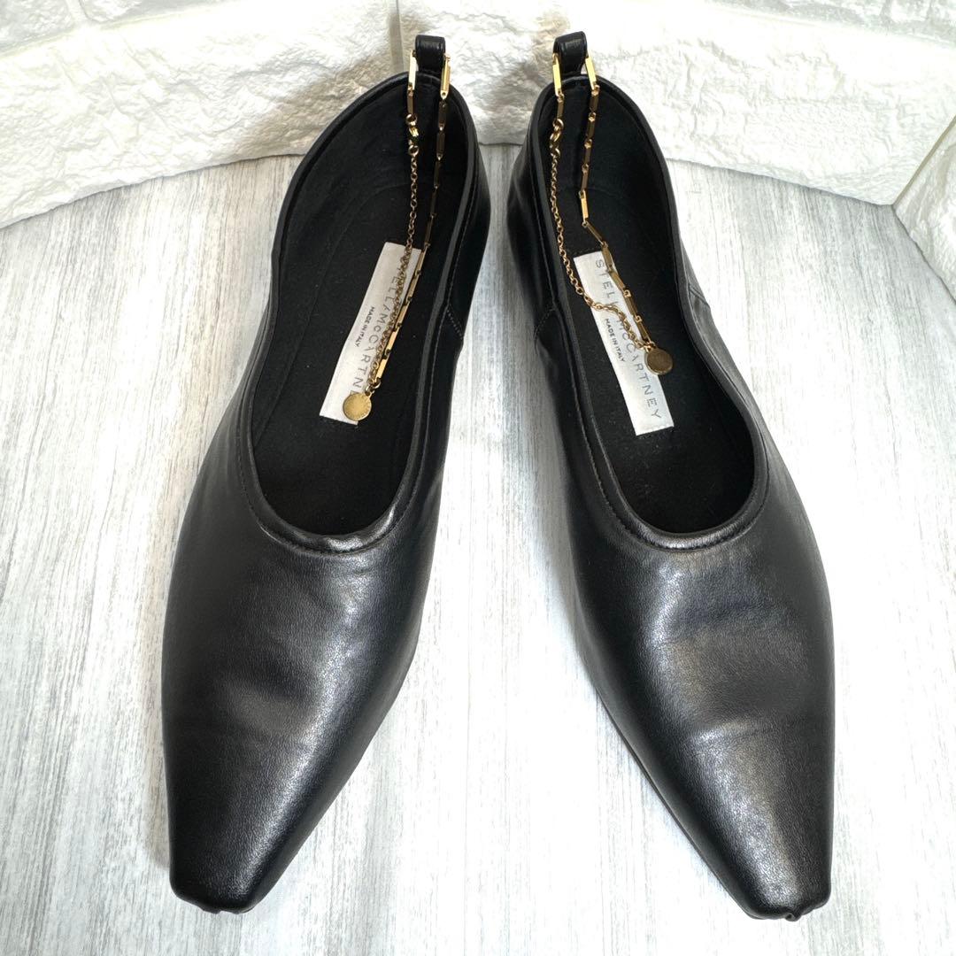 美品⭐️ステラマッカートニー チェーン レザーパンプス ブラック 37 イタリア製