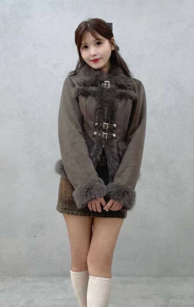 EATME フェイクファーカラーベルトジャケット