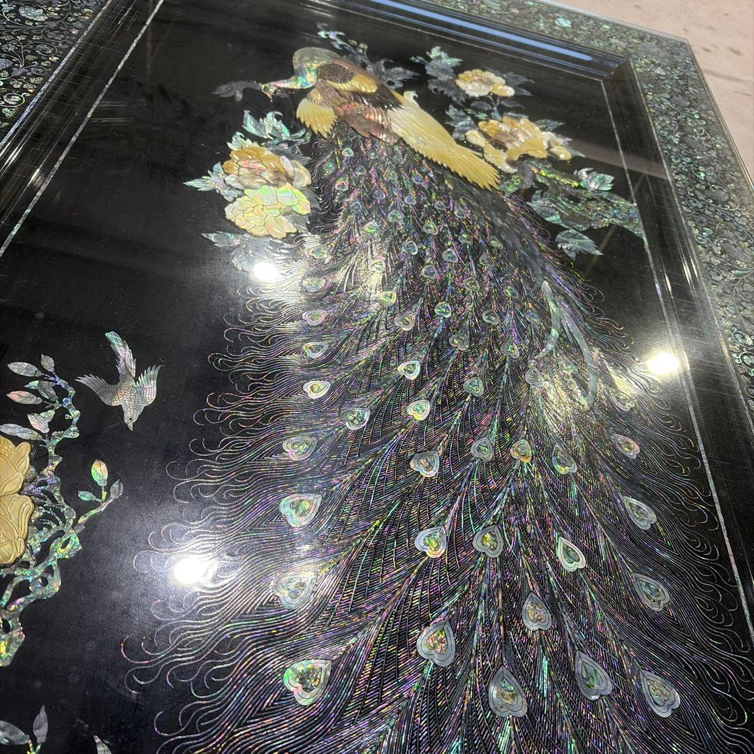 薔*薇様 孔雀装飾のアンティーク座卓