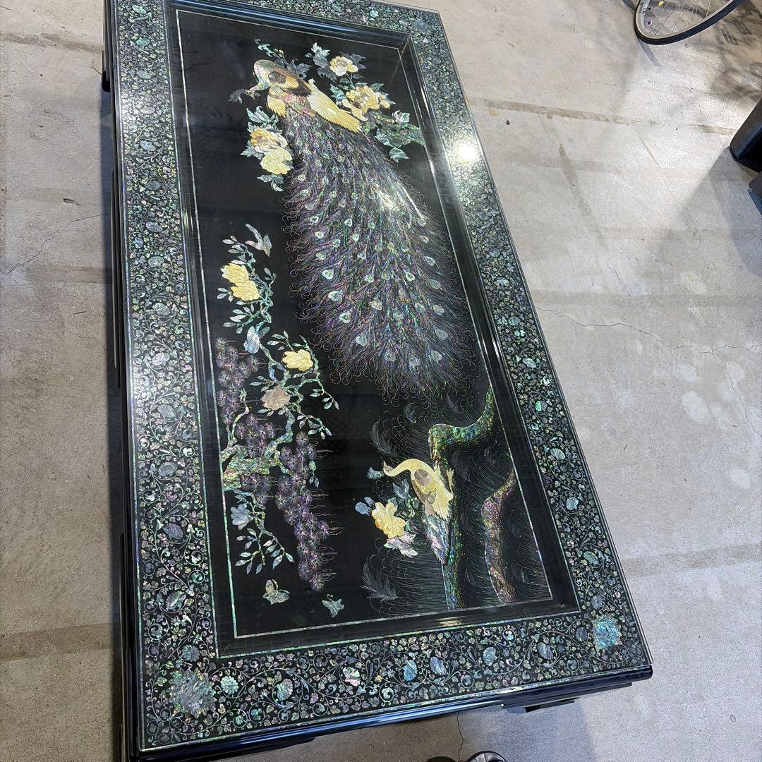 薔*薇様 孔雀装飾のアンティーク座卓