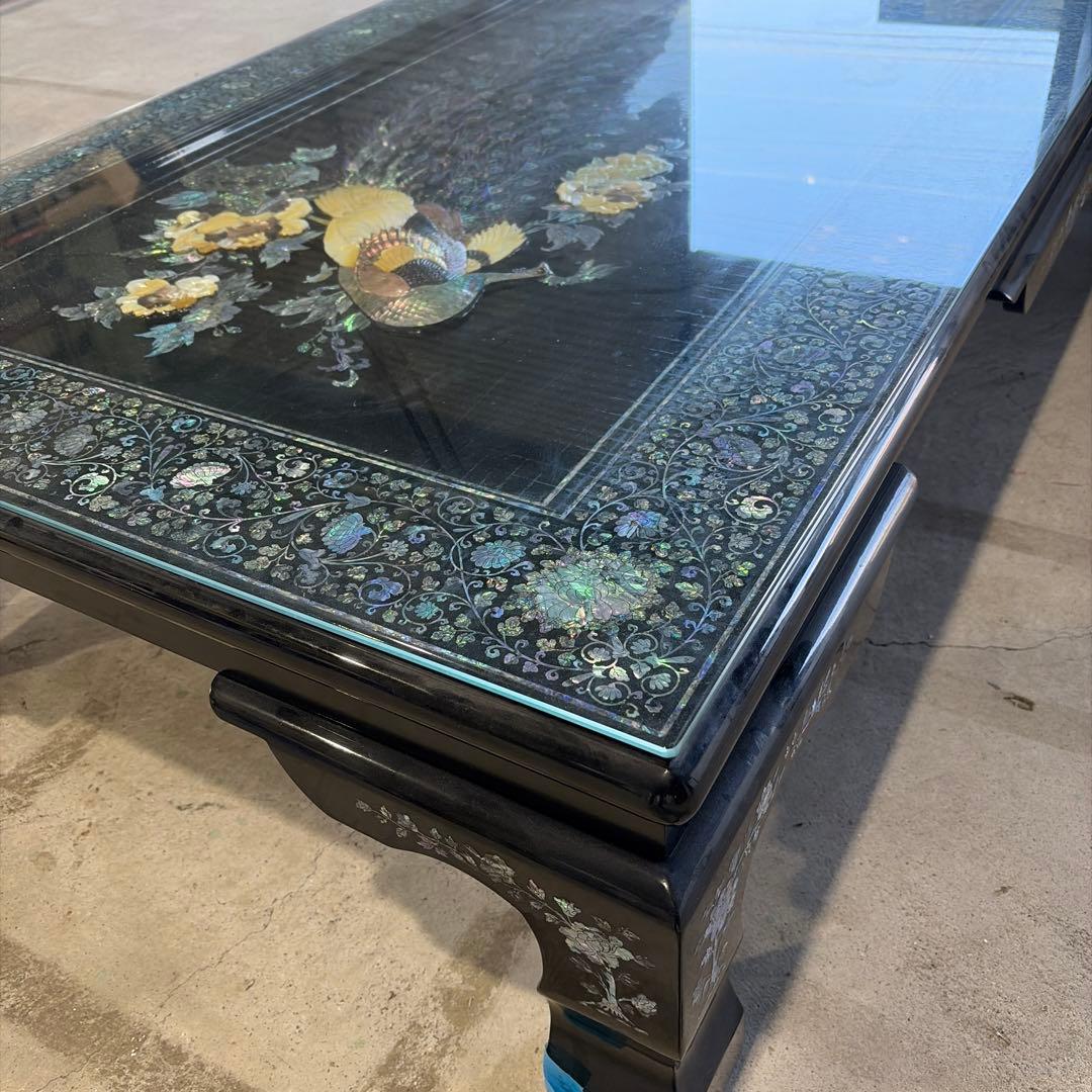 薔*薇様 孔雀装飾のアンティーク座卓