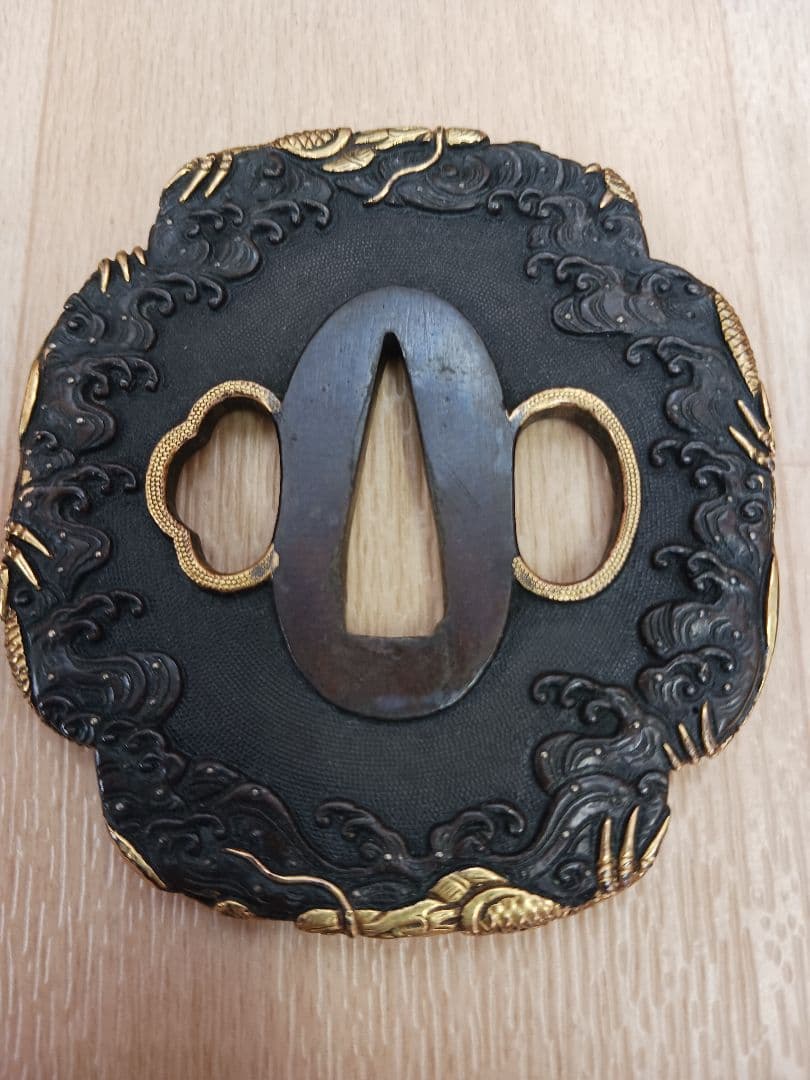 時代物　後藤仙乗作　鍔　鐔　波龍図　刀装具