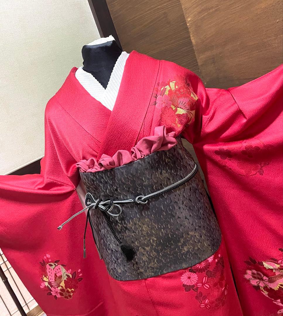 振袖フルセット6点サイズM〜Ｌ鳳凰花蝶丸文　暈し染め　金銀彩　金糸　正絹