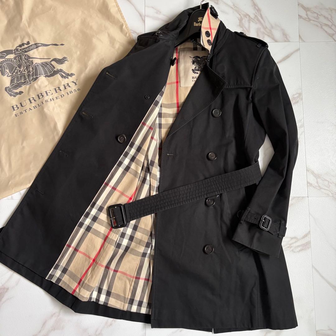 英国製◆バーバリー ケンジントン トレンチコート ベルト付 黒 M