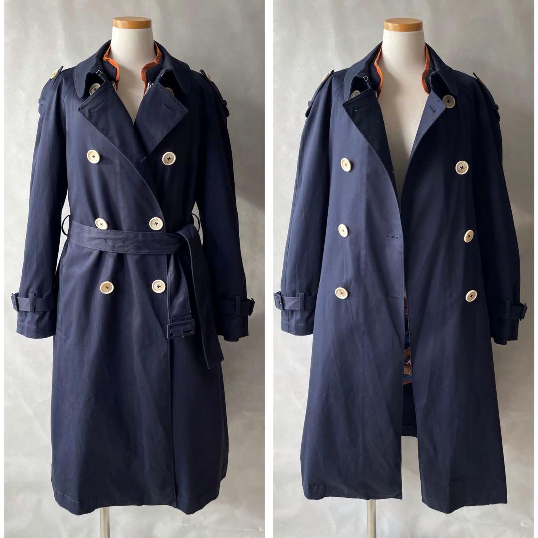 極美品✨ジュンコシマダ　インナーダウン付き　トレンチコート　伸縮有　L 40 紺