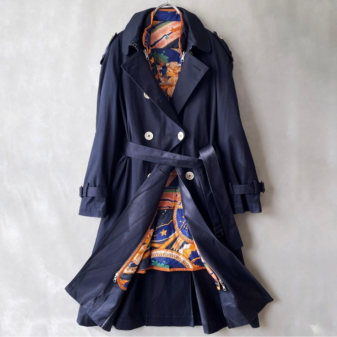 極美品✨ジュンコシマダ　インナーダウン付き　トレンチコート　伸縮有　L 40 紺