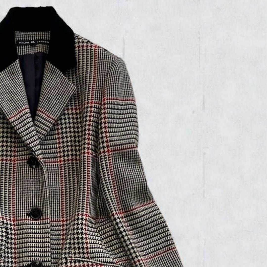 美品✨ラルフローレン 千鳥格子 チェック チェスターコート ベロア Aライン 9