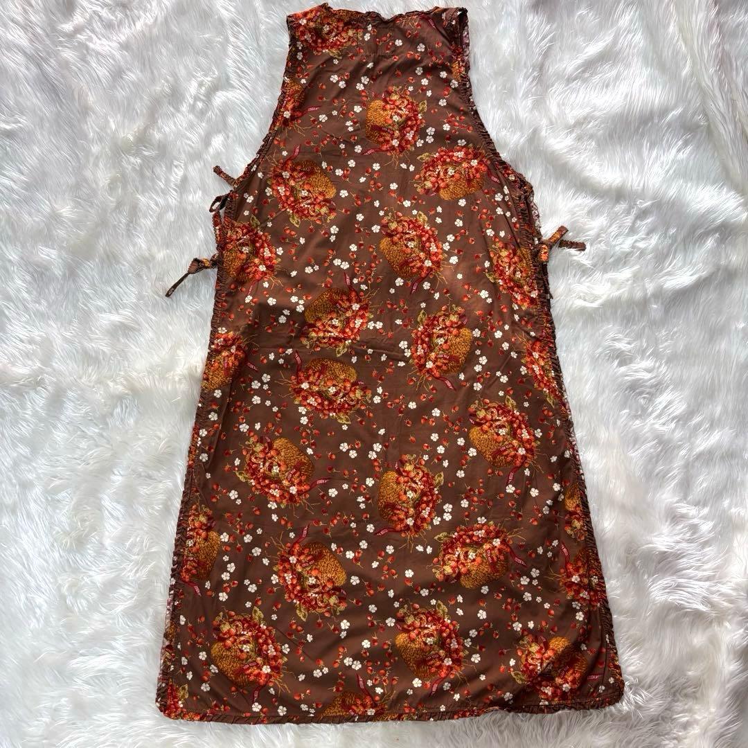 美品✨ピンクハウス 苺 エプロンワンピース 総柄