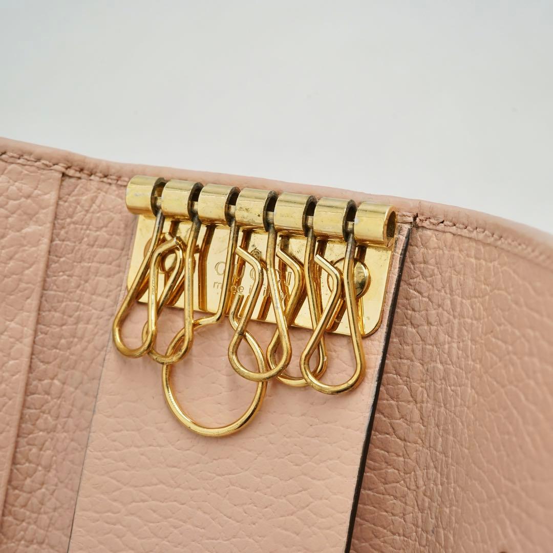 【未使用に近い】GUCCI マーモント　GG 6連　リング　ピンク　キーケース